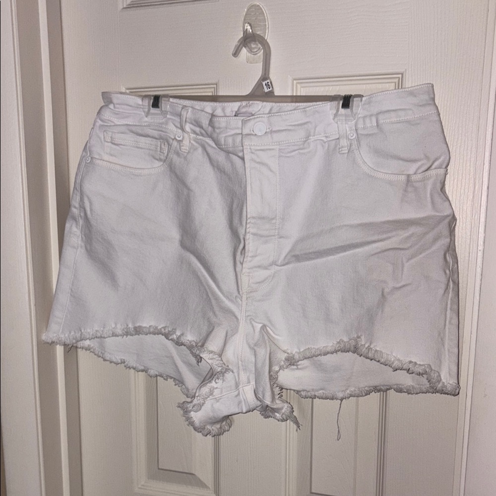 Good American White Jean Shorts Distressed Frayed Hem
